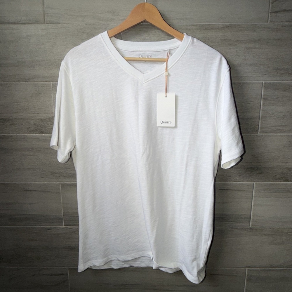 Quince Men's Small 100% Organic Cotton Slub V Neck Tee NWT White